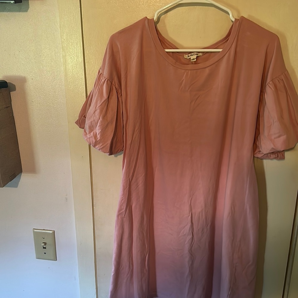 Pink, puff sleeve dress